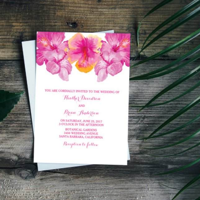 Convite para Casamento de Hibiscus Brushing (Brushed Hibiscus Wedding Invitation)
