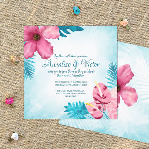 Convite para Casamento de Hibiscus Rosa e Teal
