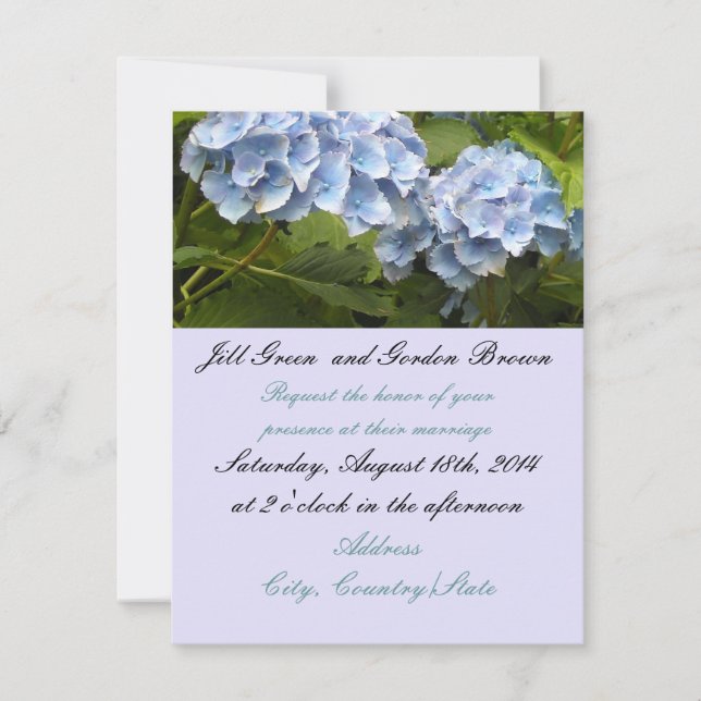 Convite para Casamento de Hydrangea Azul Elegante (Frente)