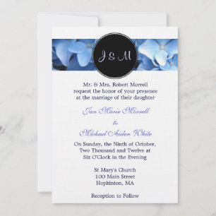 Convite para Casamento de Hydrangea Azul Monograma