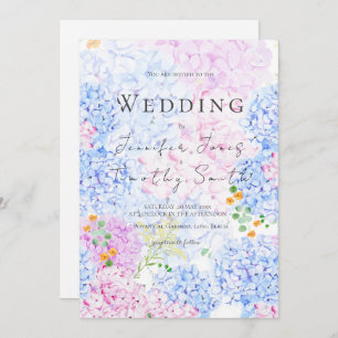 convite para casamento de hydrangea rosa e azul