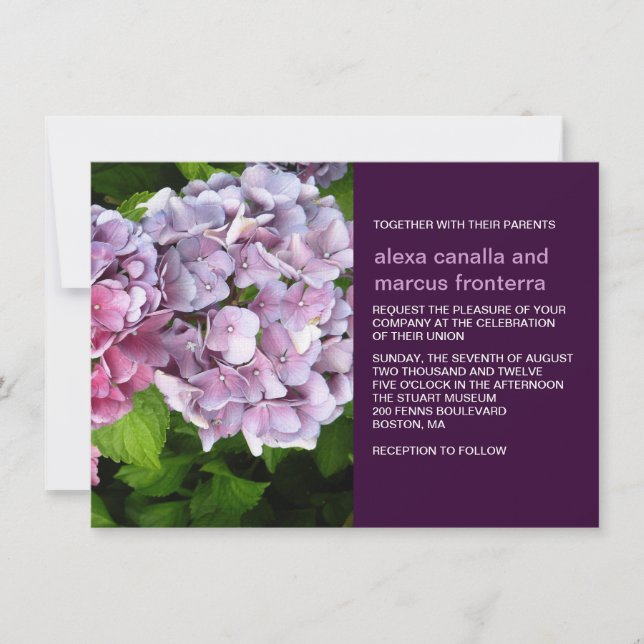 Convite para Casamento de Hydrangea Roxo (Frente)