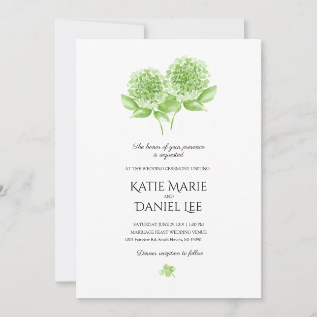 Convite para Casamento de Hydrangea Verde (Frente)