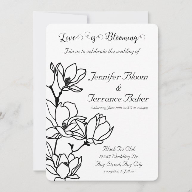 Convite para Casamento de Impressão Floral Negra (Frente)