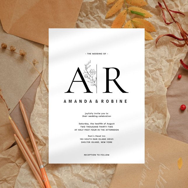 Convite para Casamento de Iniciais Mínimas Moderna (Criador carregado)