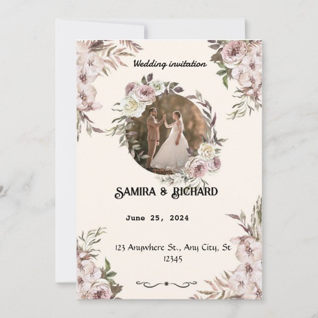 Convite para Casamento de Jardim Elegante (Frente)