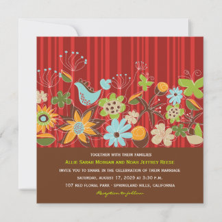 Convite para Casamento de Jardim Floral Vermelho e