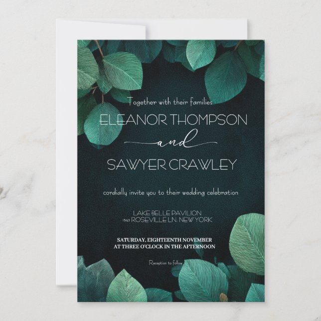 Convite para Casamento de Jardim Verde Esbusto (Frente)