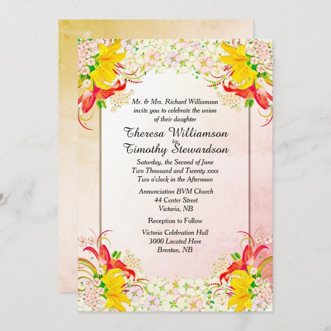 Convite para Casamento de Jardins Flores (Frente/Verso)