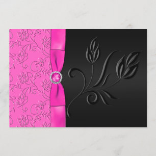 Convite para Casamento de Joias Pretas e Rosa Quen