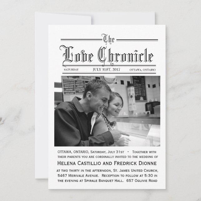 Convite para Casamento de Jornais com Foto (Frente)
