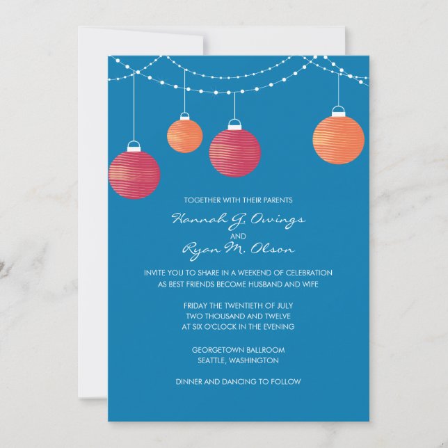 Convite Para Casamento De Lanterna De Papel Vermel (Frente)