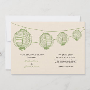 Convite para Casamento de Lanternas Verde e Creme