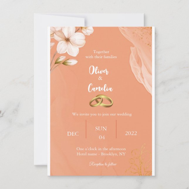 Convite para casamento de laranja e ouro (Frente)