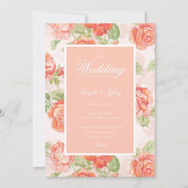 Convite para casamento de laranja Elegante (Frente)