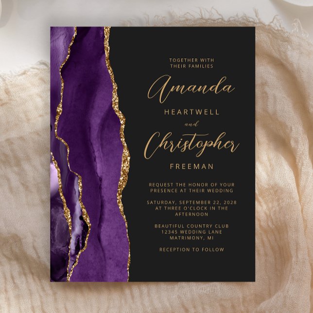 Convite para Casamento de Lata de Agato Roxo de Or (Criador carregado)