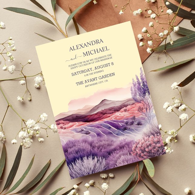 Convite para Casamento de Lavandas Roxo de Algodão (Criador carregado)