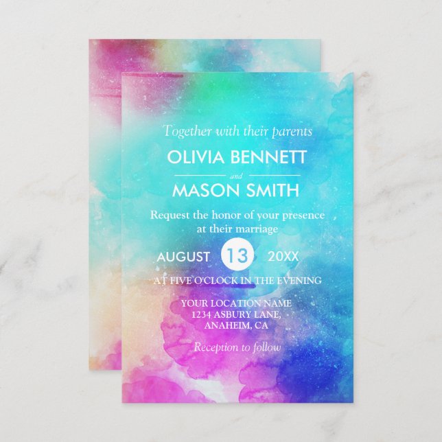 Convite para Casamento de Leaf de Cor D'Água Moder (Frente/Verso)