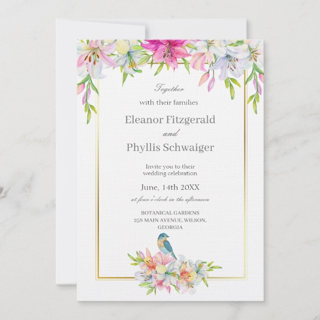 Convite para Casamento de Lily Bird Watercolor (Frente)