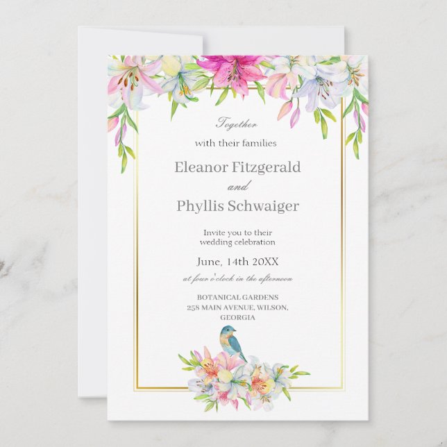 Convite para Casamento de Lily Bird Watercolor (Frente)
