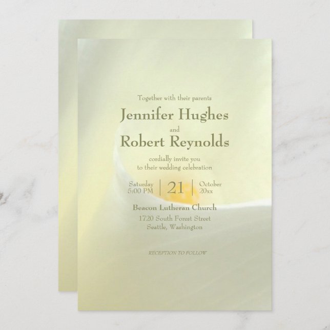 Convite para Casamento de Lily, Calla Branca Elega (Frente/Verso)