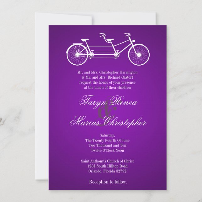 Convite para Casamento de Linen de Bike Dupla 5x7 (Frente)