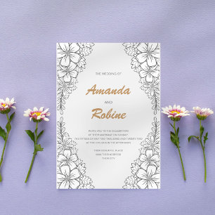 Convite para Casamento de Linha Floral Minimalista