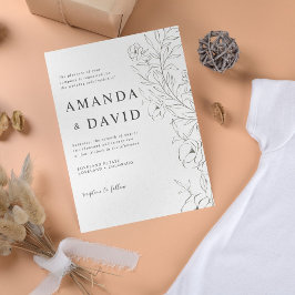 Convite para Casamento de Linha Floral Minimalista