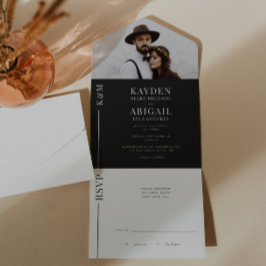 Convite para Casamento de Linha Limpa Negra e Bran