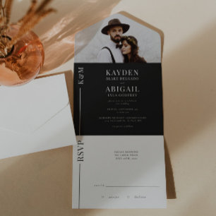 Convite para Casamento de Linha Limpa Negra e Bran