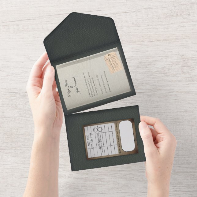 Convite para Casamento de Livro Gilded Sage Green (Tearaway)