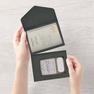 Convite para Casamento de Livro Gilded Sage Green