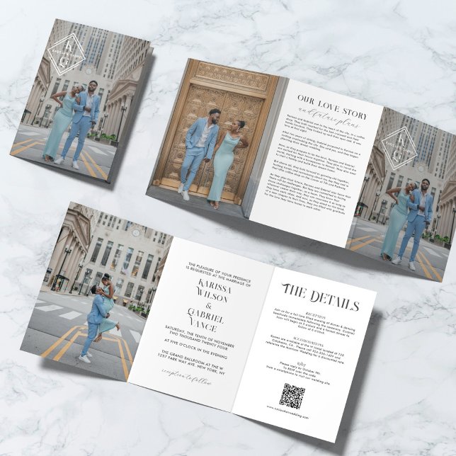 Convite para Casamento de Livro Triplo Monograma E (Criador carregado)