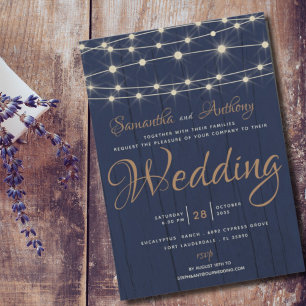 Convite para Casamento de Luzes de Corda de Marinh
