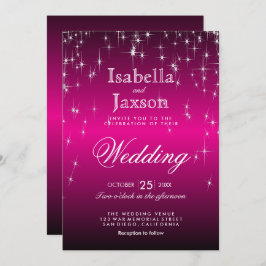 Convite para Casamento de Luzes Estrelas Rosa Quen