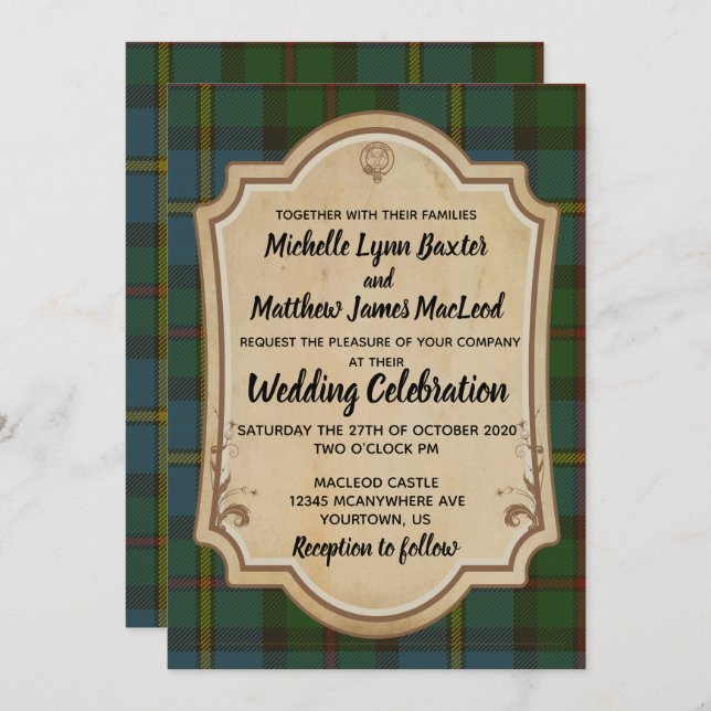 Convite para casamento de MacLeod Tartan (Frente/Verso)