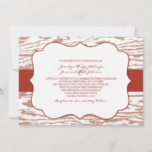 Convite para Casamento de Madeira Chic Vermelha e