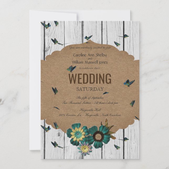 Convite Para Casamento De Madeira Da Borboleta chi (Frente)