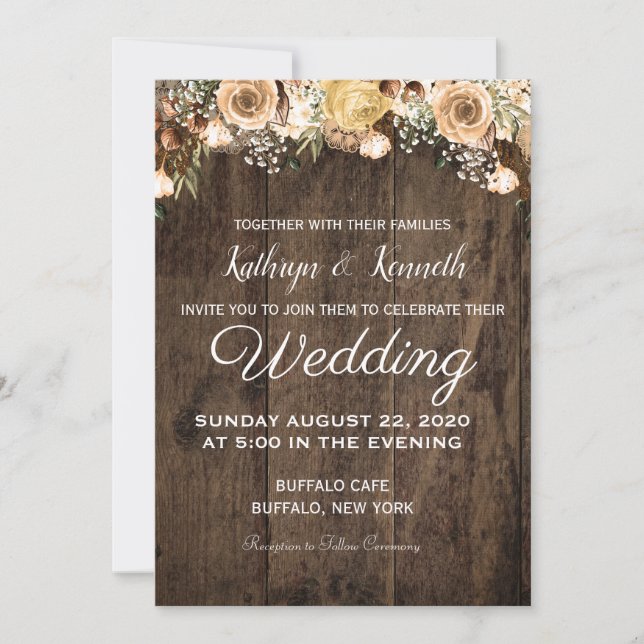 Convite Para Casamento De Madeira De Pássaros Rúst (Frente)