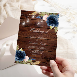 Convite para Casamento de Madeira marinho Azul Rús