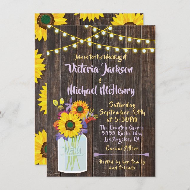 Convite para Casamento de Madeira Rustic Mason Jar (Frente/Verso)