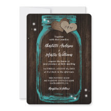Convite para Casamento de Madeira Rustic Teal Maso
