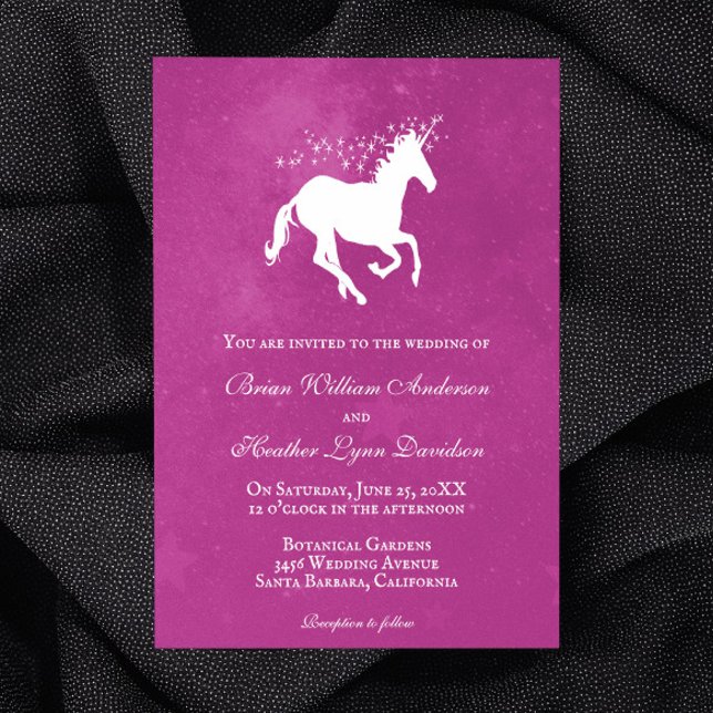 Convite para Casamento de Magenta Unicorn (Magenta Unicorn Wedding Invitation)