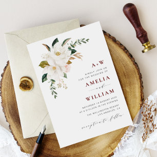 convite para casamento de magnólia burgundy moder