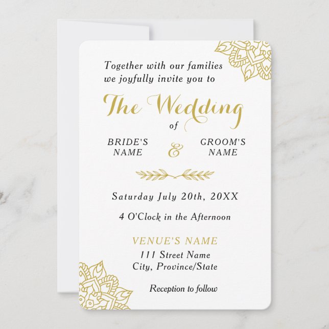 Convite para Casamento de Mandala de ouro (Frente)