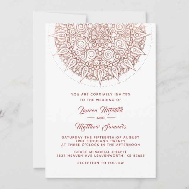 Convite para Casamento de Mandala Dourado rosa (Frente)