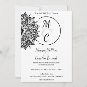 Convite para Casamento de Mandala Preto