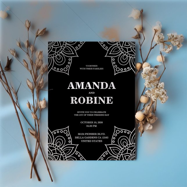 Convite para Casamento de Mandala Preto e Branco (Criador carregado)