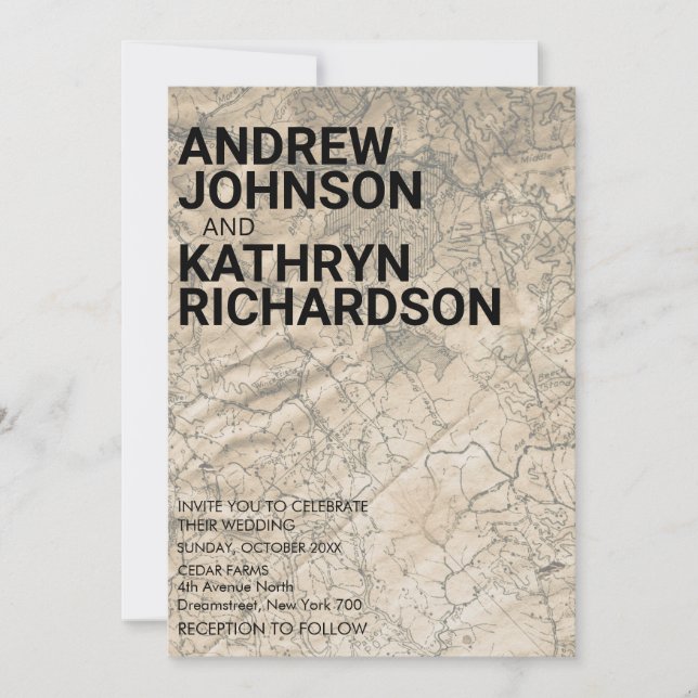 Convite para Casamento de Mapa de Vintage (Frente)