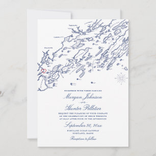 Convite para Casamento de Mapa Portland Maine - Ba